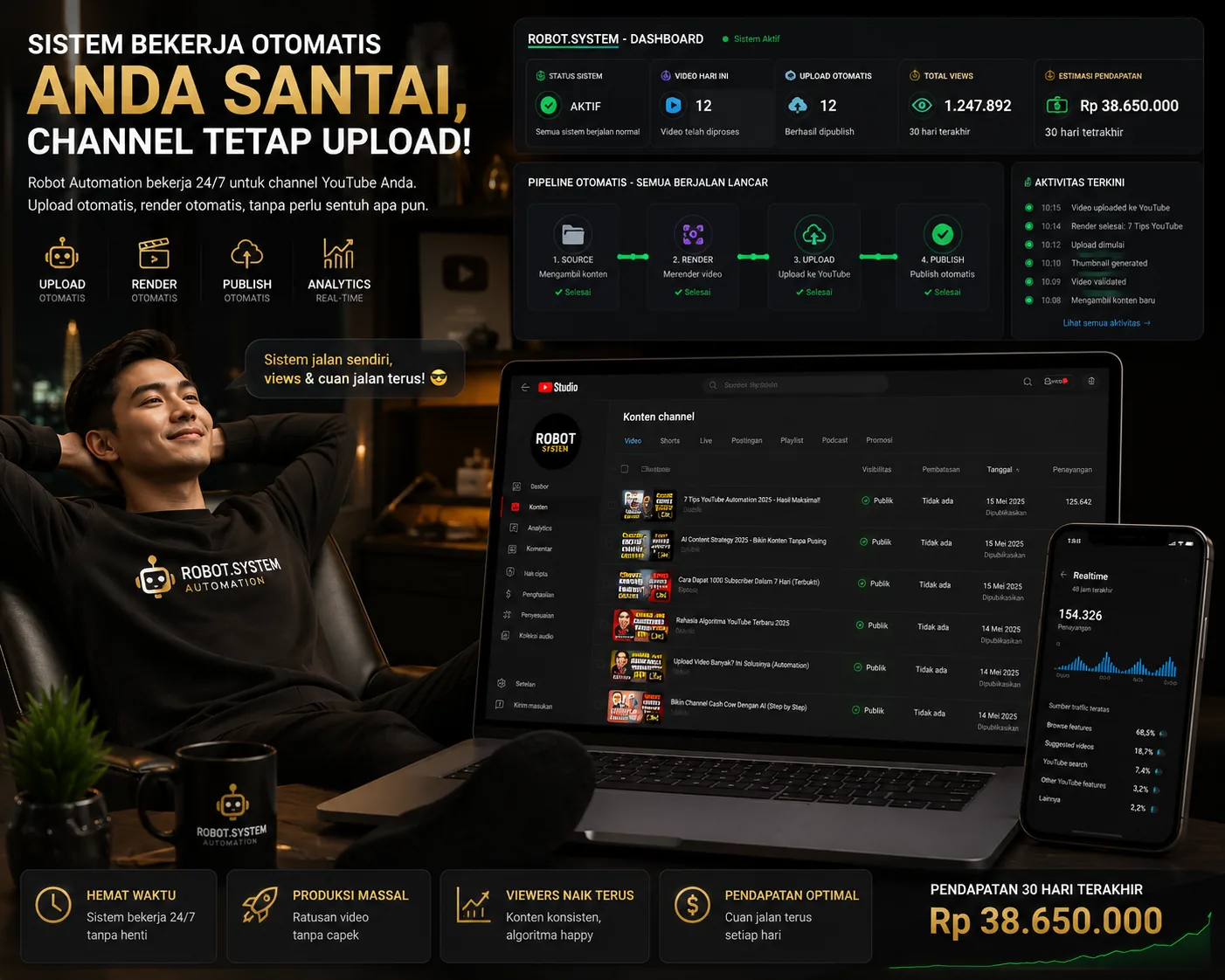 Pipeline Otomatisasi Robot — Dasbor & Hasil Saluran YouTube
